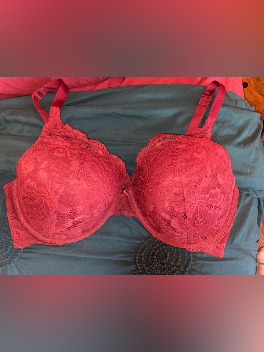 Lace Underwire Bra in Deep Red - Women Intimates 42DDD